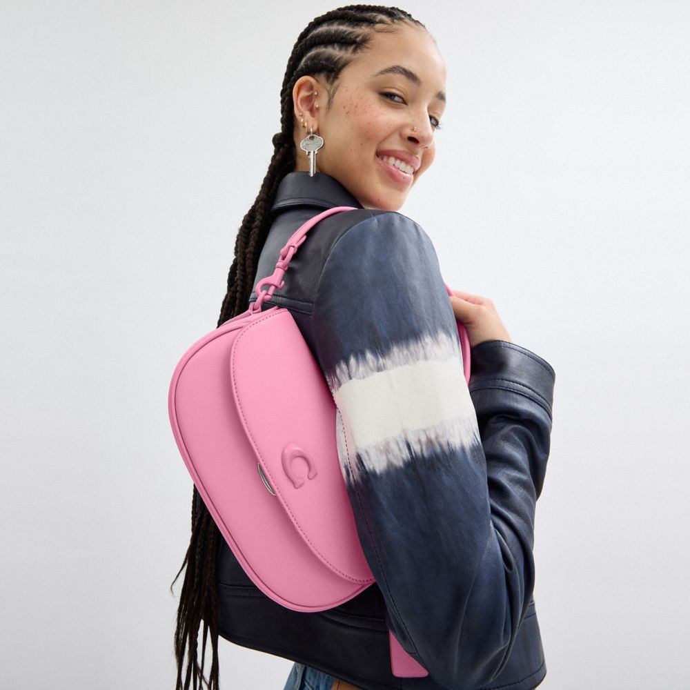 COACH®,Emmy Saddle Bag 23,Leather,Shoulder Bag,Logo,Compact,Casual,Pink,Detail View