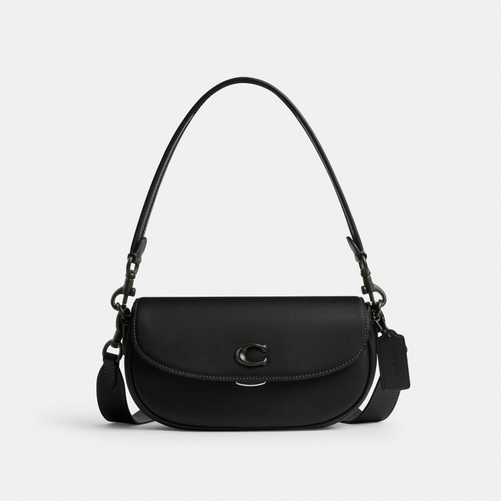 COACH®,EMMY SADDLE BAG 23,Glovetanned Leather,Matte Black/Black,Front View