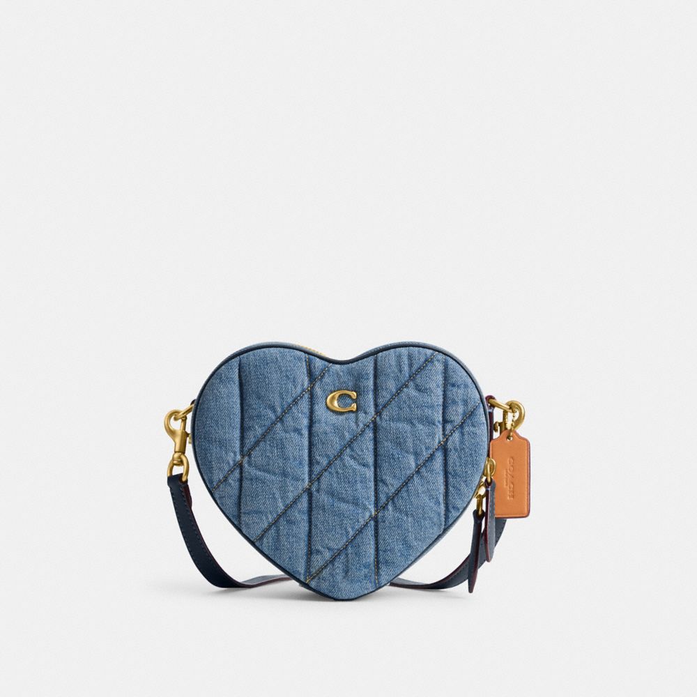 COACH®,HEART CROSSBODY BAG WITH QUILTING,Small,Brass/Indigo,Front View