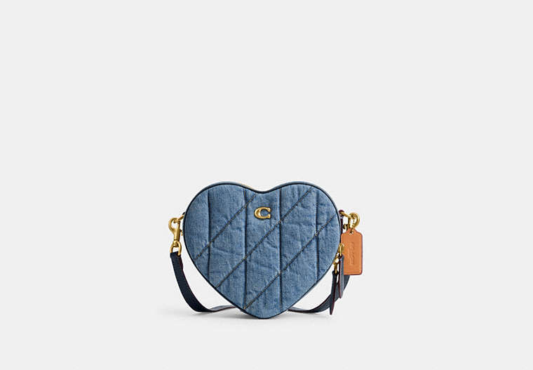 COACH®,HEART CROSSBODY BAG WITH QUILTING,Small,Brass/Indigo,Front View image number 0