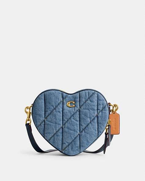 COACH®,HEART CROSSBODY BAG WITH QUILTING,Small,Brass/Indigo,Front View