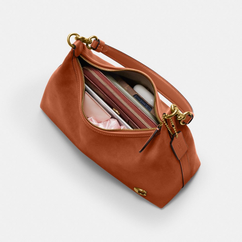 COACH®,Juliet Shoulder Bag,Leather,Suede,Velvet,Shoulder Bag,Logo,Embossed,Metal,Casual,Brown,Inside View, Top View