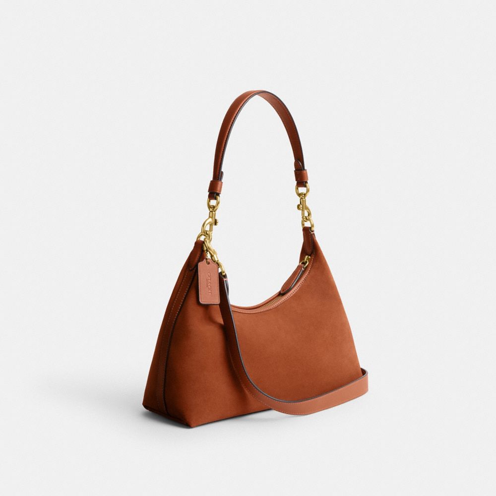 COACH®,Juliet Shoulder Bag,Leather,Suede,Velvet,Shoulder Bag,Logo,Embossed,Metal,Casual,Brown,Angle View