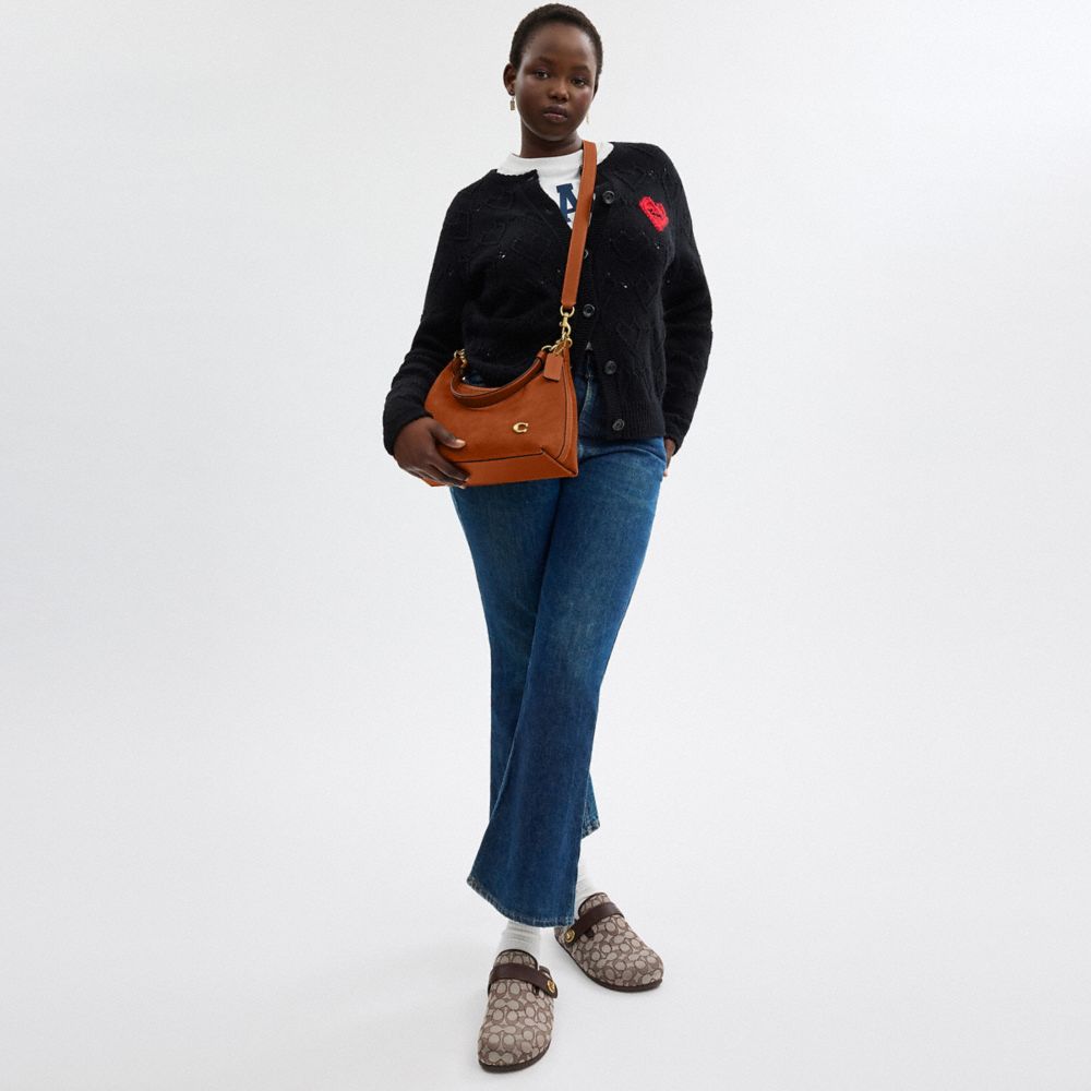 COACH®,Juliet Shoulder Bag,Leather,Velvet,Suede,Shoulder Bag,Logo,Metal,Embossed,Casual,Brown