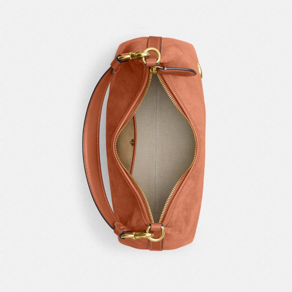 COACH®,Juliet Shoulder Bag,Leather,Suede,Velvet,Shoulder Bag,Logo,Embossed,Metal,Casual,Brown,Inside View,Top View