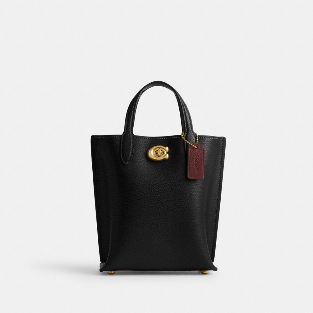 COACH®,WILLOW TOTE 16,Refined Pebble Leather,Small,Brass/Black,Front View