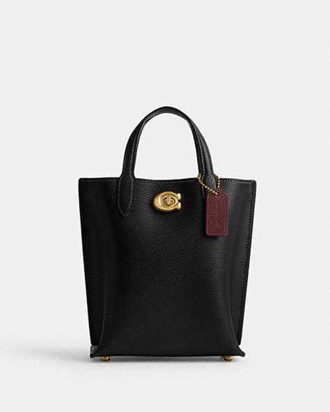 COACH®,WILLOW TOTE 16,Refined Pebble Leather,Small,Brass/Black,Front View