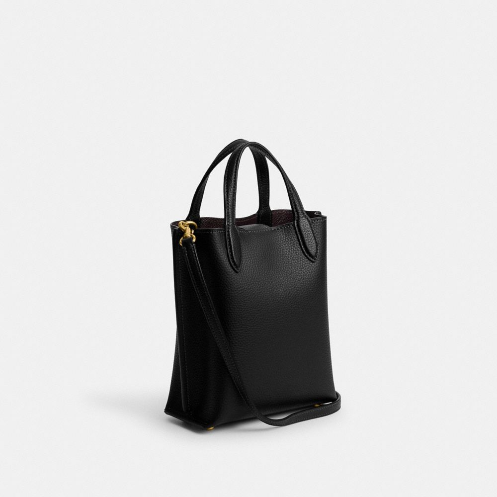 COACH®,WILLOW TOTE 16,Refined Pebble Leather,Small,Brass/Black,Angle View