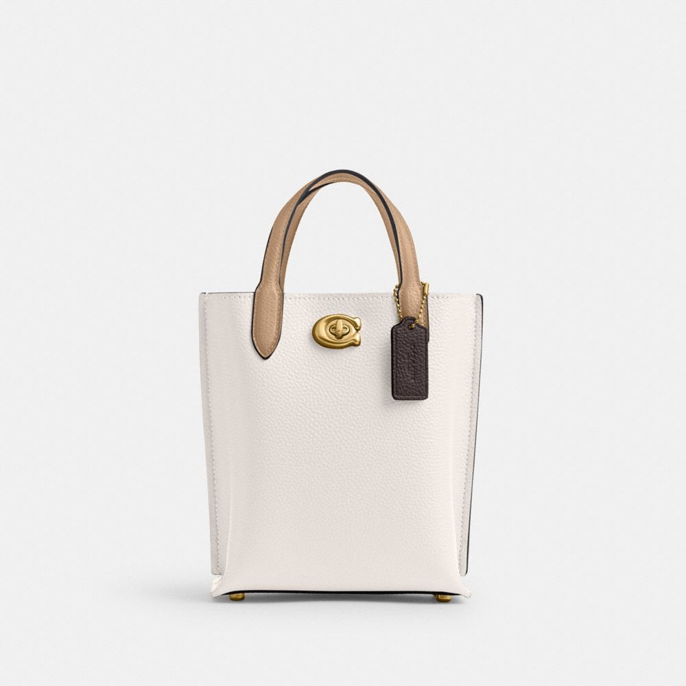 COACH®,WILLOW TOTE 16 IN COLORBLOCK,Refined Pebble Leather,Small,Brass/Chalk Multi,Front View