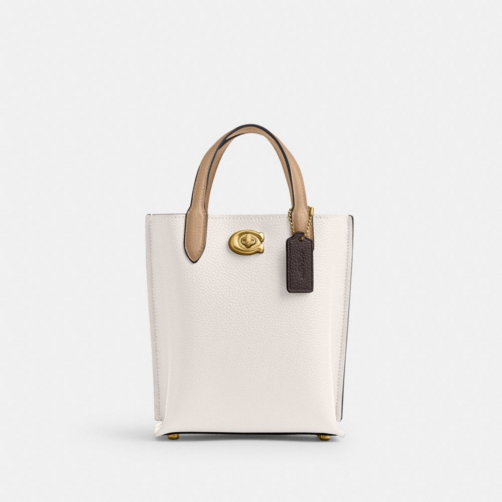 COACH®,WILLOW TOTE 16 IN COLORBLOCK,Refined Pebble Leather,Small,Brass/Chalk Multi,Front View image number 0