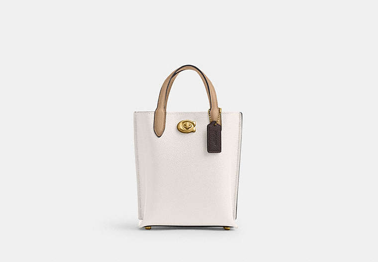 COACH®,WILLOW TOTE 16 IN COLORBLOCK,Refined Pebble Leather,Small,Brass/Chalk Multi,Front View image number 0