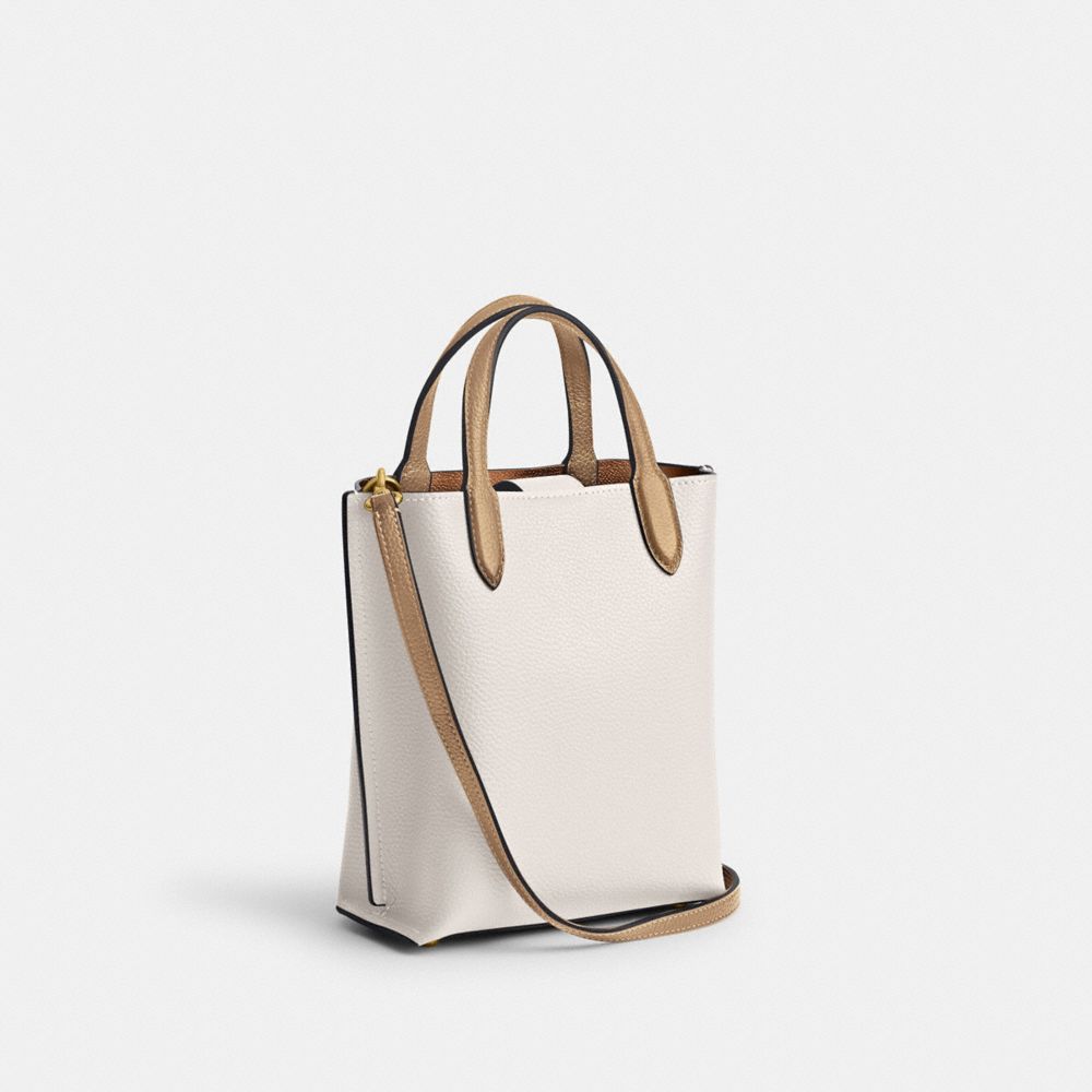 COACH®,WILLOW TOTE 16 IN COLORBLOCK,Refined Pebble Leather,Small,Brass/Chalk Multi,Angle View