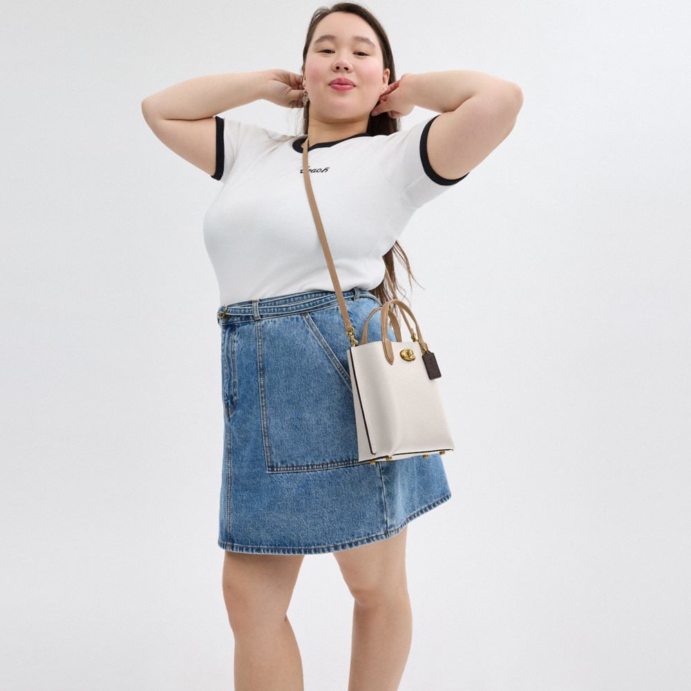 COACH®,Willow Tote 16 In Colorblock,Leather,Tote,Metal,Embossed,Logo,Lightweight Spacer Fabric,Casual,White