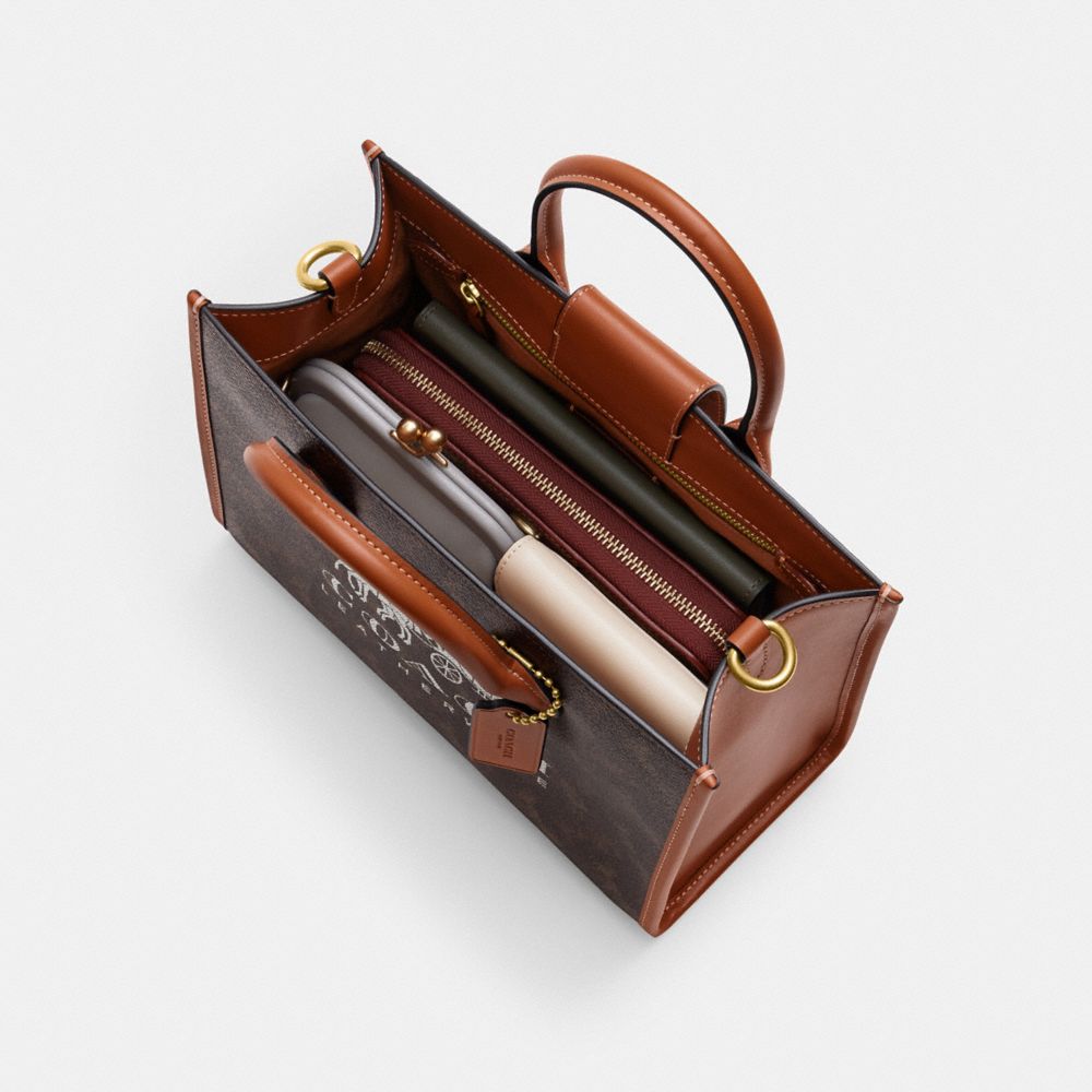 COACH®,Ace Tote Bag 26 With Horse And Carriage Print,Leather,Canvas,Tote,Color Block,Piping,Casual,Brown,Inside View, Top View