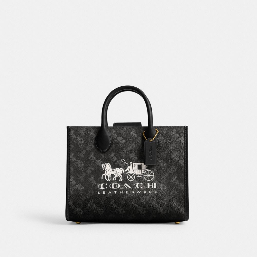 COACH®,Ace Tote Bag 26 With Horse And Carriage Print,Leather,Canvas,Tote,Color Block,Piping,Casual,,Front View