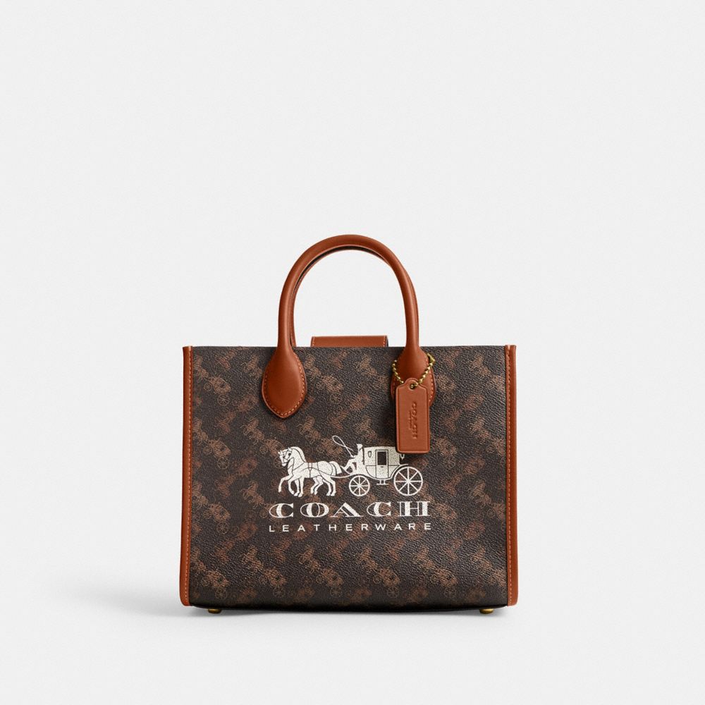 COACH®,ACE TOTE BAG 26 WITH HORSE AND CARRIAGE PRINT,Medium,Brass/Truffle Burnished Amber,Front View image number 0