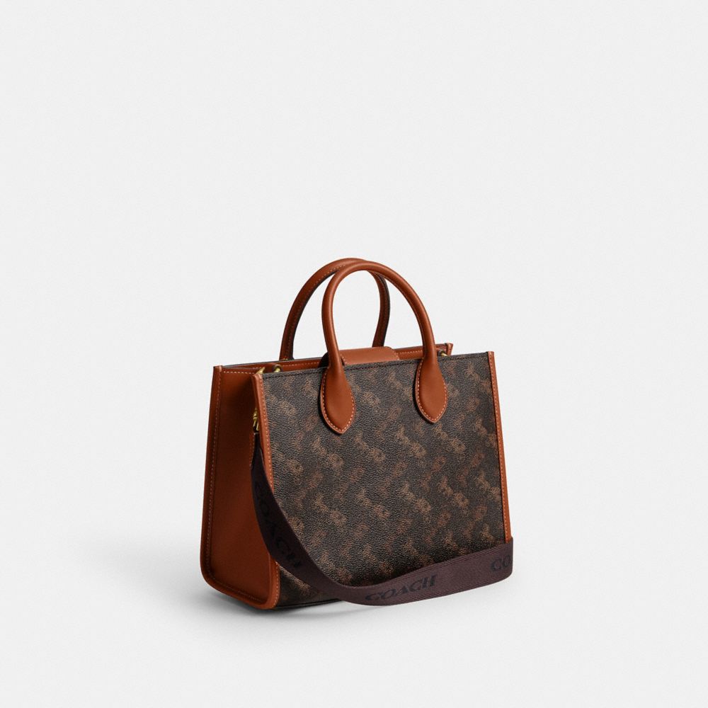 COACH®,Ace Tote Bag 26 With Horse And Carriage Print,Leather,Canvas,Tote,Color Block,Piping,Casual,Brown,Angle View