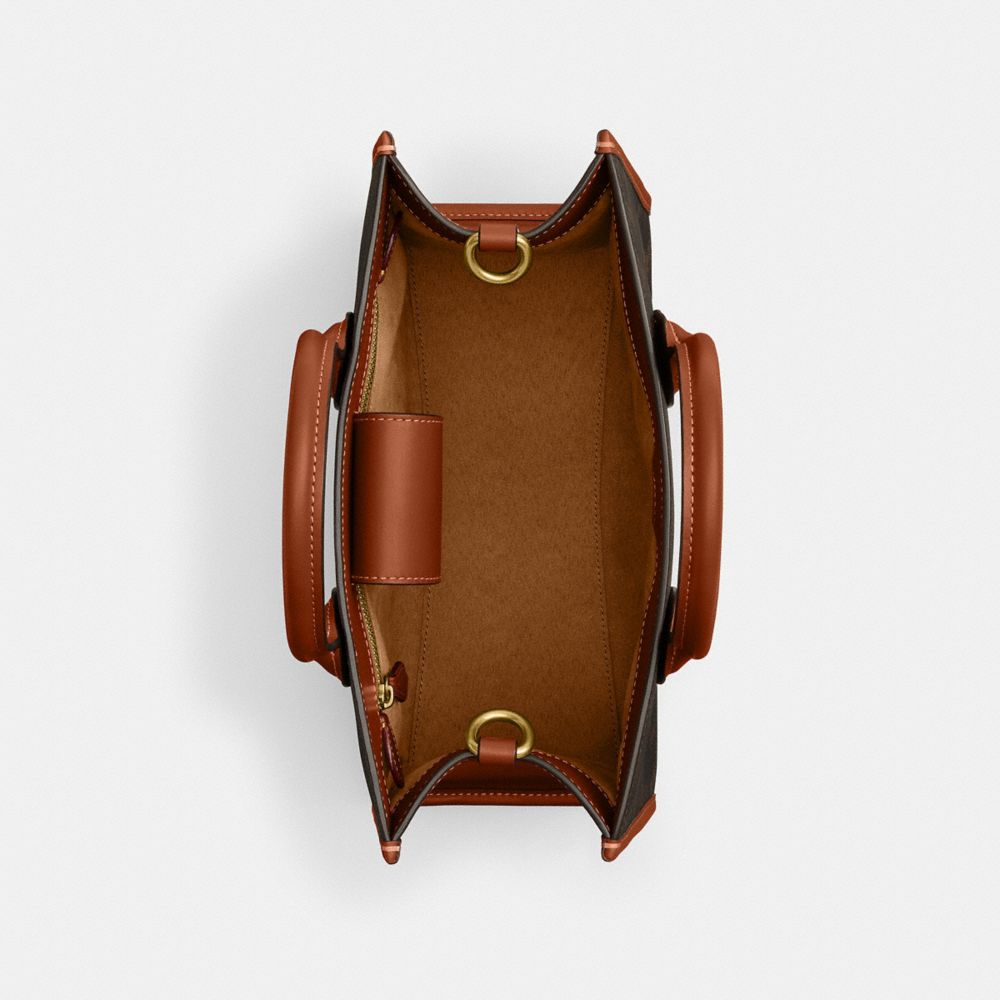 COACH®,Ace Tote Bag 26 With Horse And Carriage Print,Leather,Canvas,Tote,Color Block,Piping,Casual,Brown,Inside View,Top View