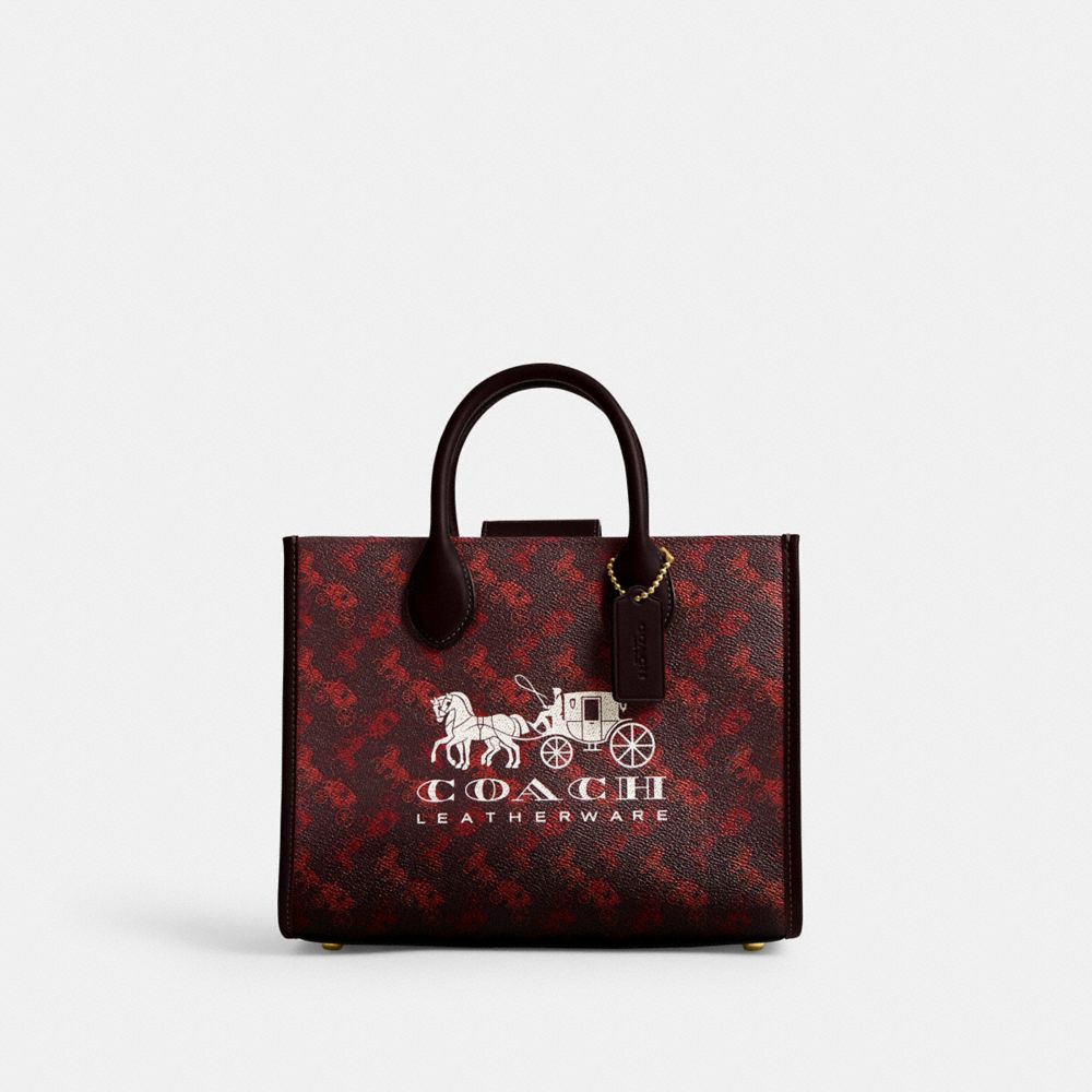COACH®,Ace Tote Bag 26 With Horse And Carriage Print,Leather,Canvas,Tote,Color Block,Piping,Casual,,Front View