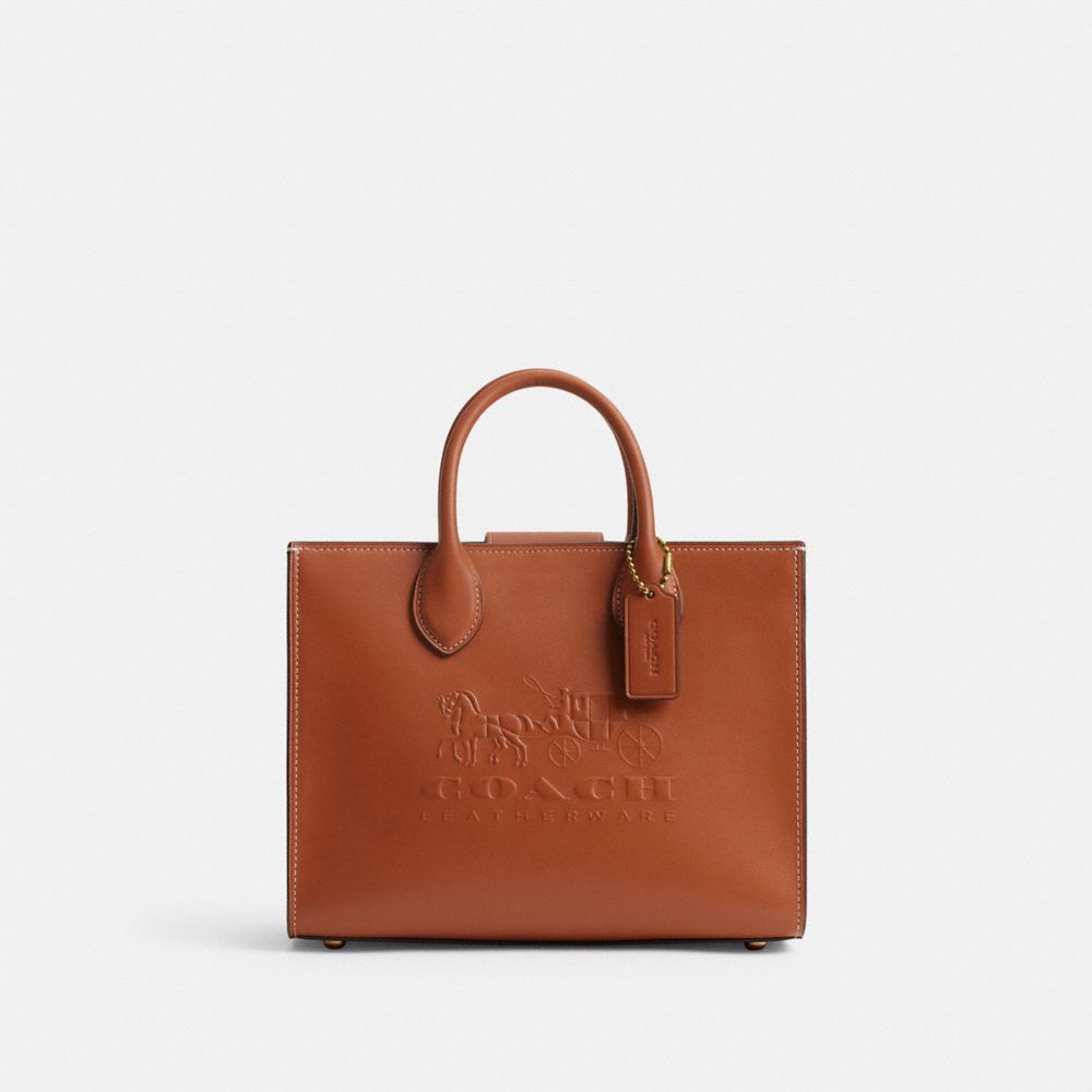 COACH®,ACE TOTE BAG 26,Calf Leather,Medium,Brass/Burnished Amber,Front View image number 0