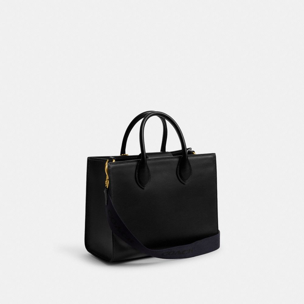 COACH®,ACE TOTE BAG 26,Calf Leather,Medium,Brass/Black,Angle View