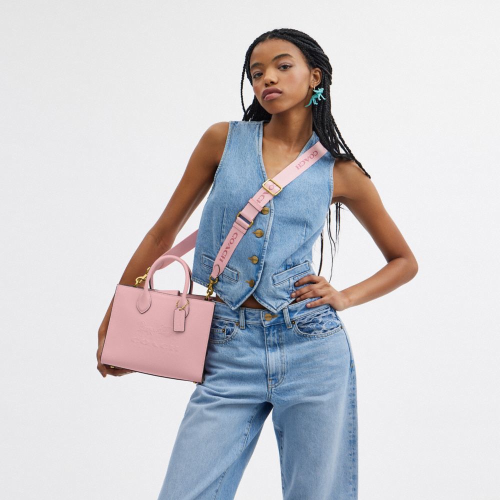 COACH®,Ace Tote Bag 26,Calfskin Leather,Satchel,No Embellishment,Casual,Pink