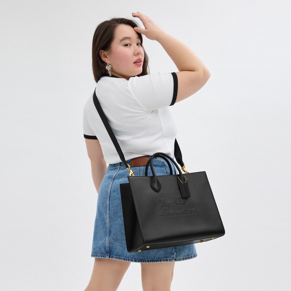 COACH®,Ace Tote Bag 35,Leather,Tote,No Embellishment,Work,Black