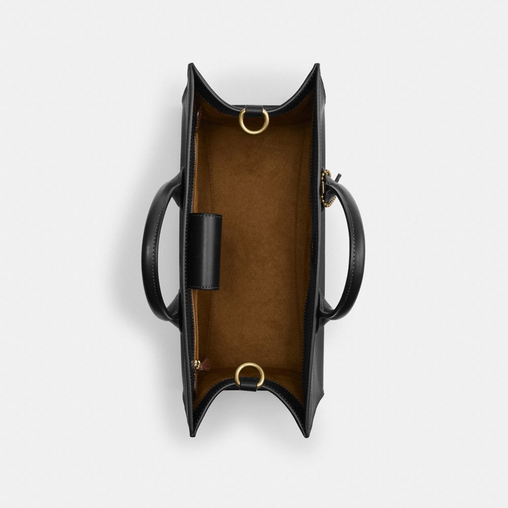 COACH®,Ace Tote Bag 35,Leather,Tote,No Embellishment,Work,Black,Inside View,Top View