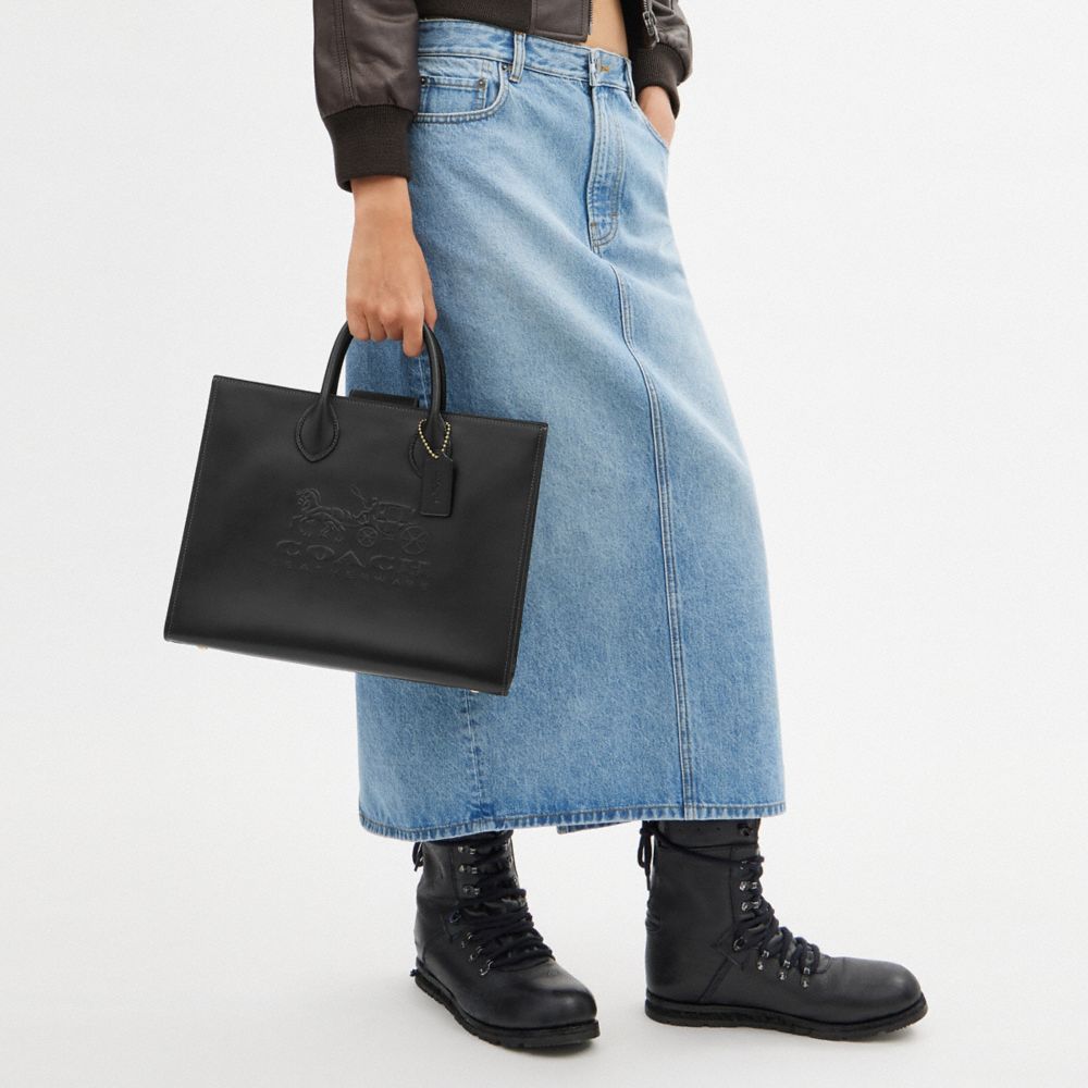 COACH®,Ace Tote Bag 35,Leather,Tote,No Embellishment,Work,Black,Detail View