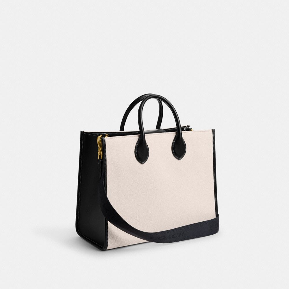 COACH®,Ace Tote Bag 35,Leather,Canvas,Tote,Piping,Casual,Cream,Angle View