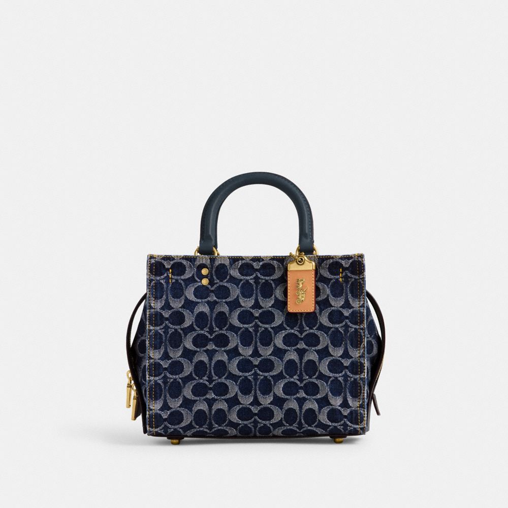 COACH®,ROGUE BAG 25 IN SIGNATURE DENIM,Denim,Medium,Brass/Blue,Front View