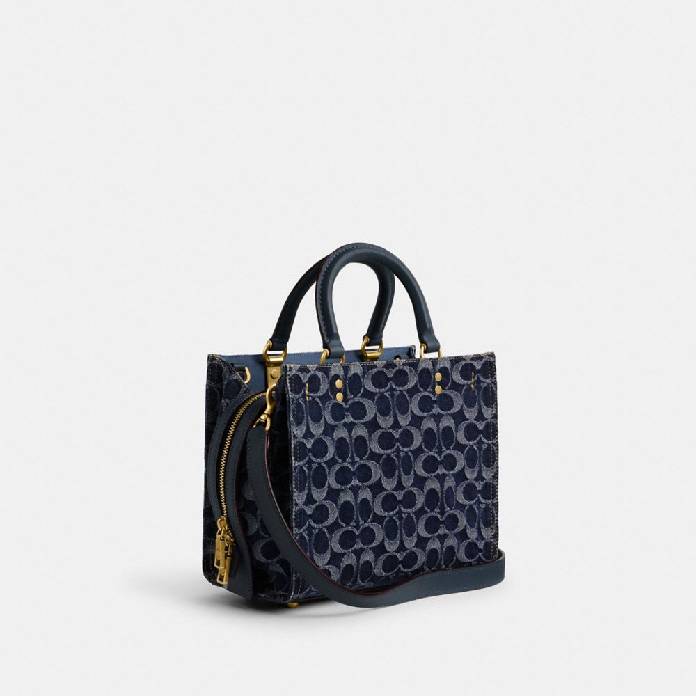 COACH®,ROGUE BAG 25 IN SIGNATURE DENIM,Denim,Medium,Brass/Blue,Angle View