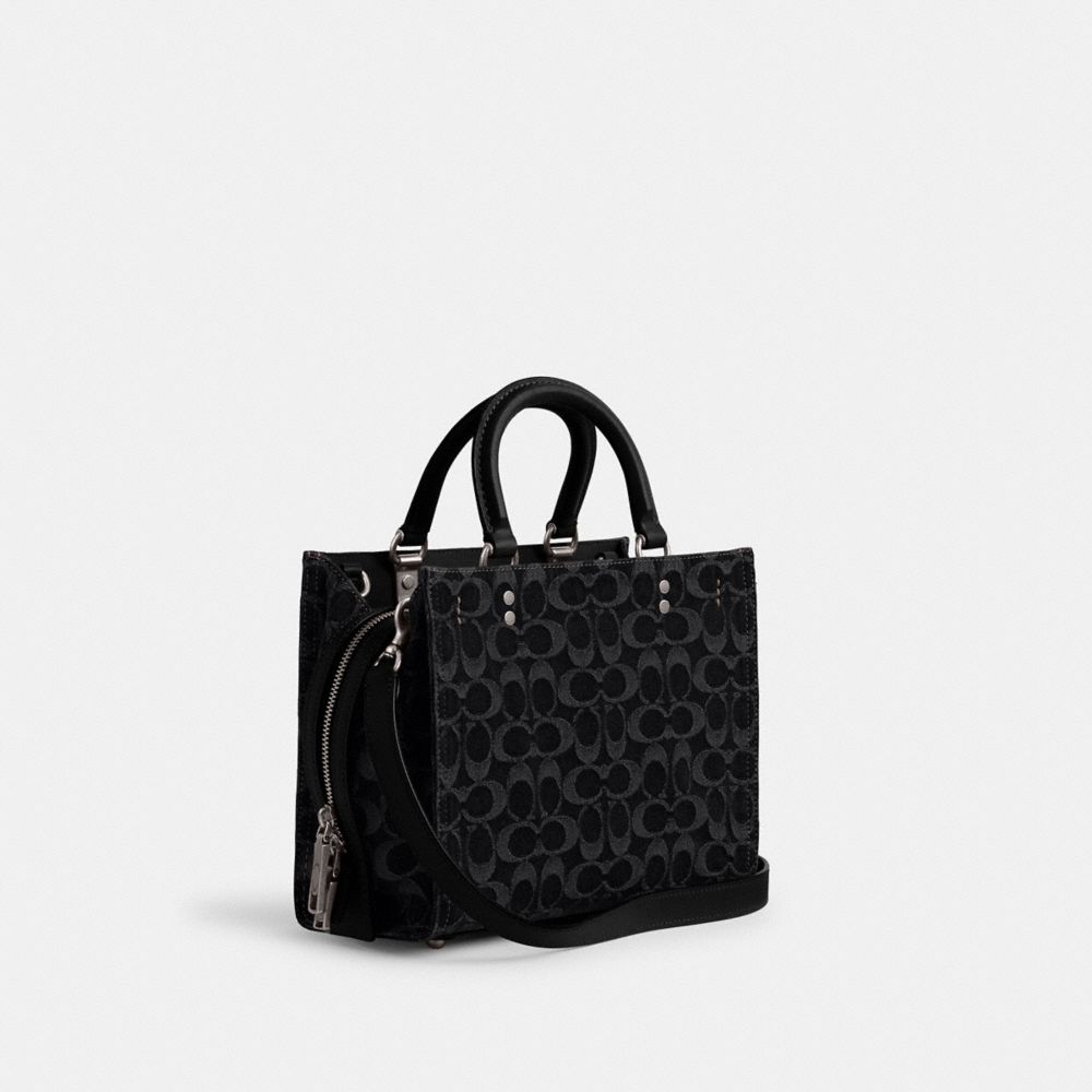 COACH®,Rogue Bag 25 In Signature Denim,Denim,Cotton,Satchel,Studded,Day Party,,Angle View