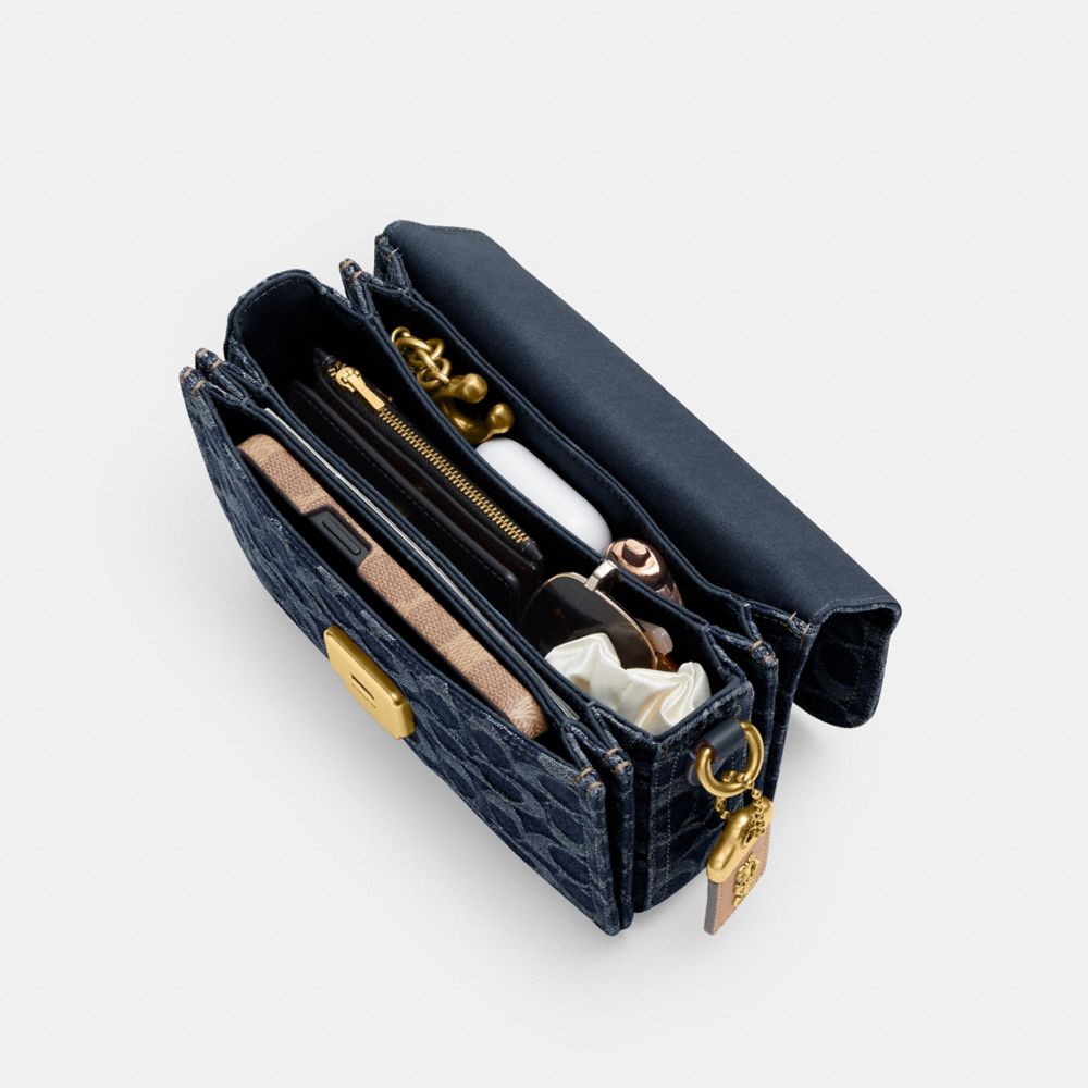 COACH®,Rogue Top Handle Bag In Signature Denim,Denim,Cotton,Shoulder Bag,Chain Detail,Day Party,,Inside View, Top View