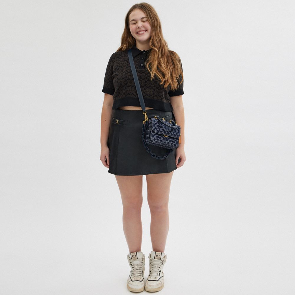COACH®,Rogue Top Handle Bag In Signature Denim,Denim,Cotton,Shoulder Bag,Chain Detail,Day Party,