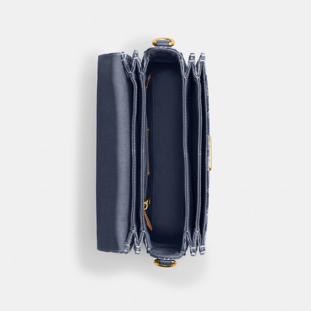 COACH®,Rogue Top Handle Bag In Signature Denim,Denim,Cotton,Shoulder Bag,Chain Detail,Day Party,,Inside View,Top View