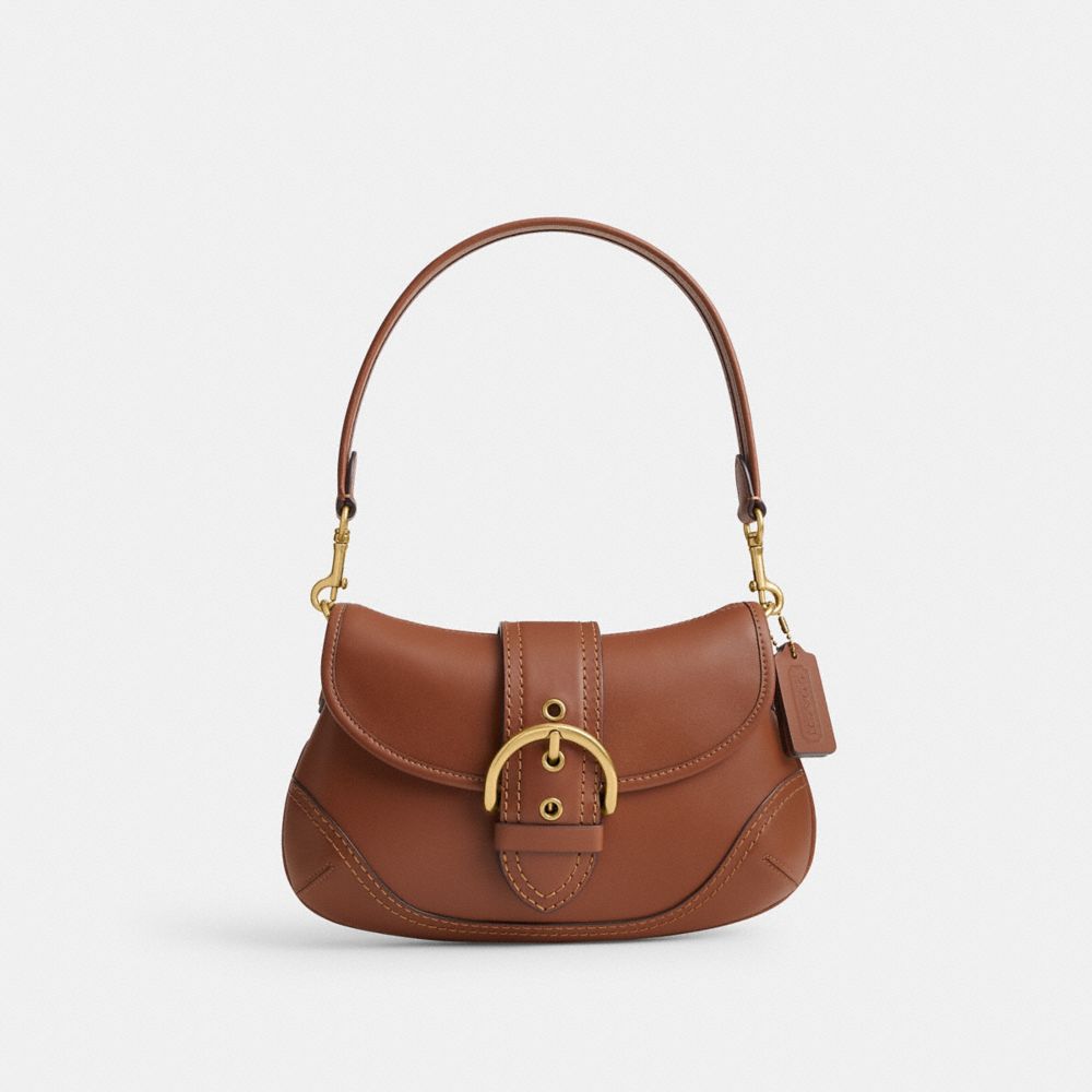 COACH®,SOHO BAG IN REGENERATIVE LEATHER,Medium,Brass/1941 Saddle,Front View