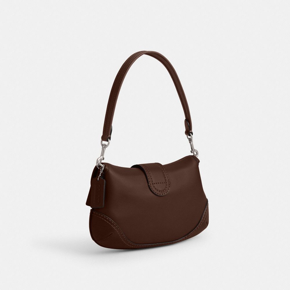 COACH®,Soho Flap Bag In Regenerative Leather,Leather,Shoulder Bag,Logo,Stitching,Embossed,Day Party,Brown,Angle View