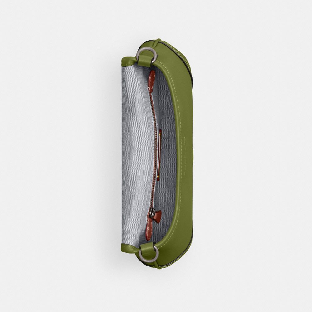 COACH®,Soho Flap Bag In Regenerative Leather,Leather,Shoulder Bag,Embossed,Stitching,Logo,Day Party,Olive,Inside View,Top View