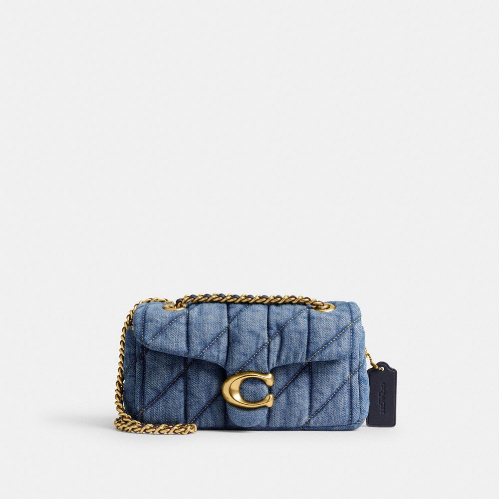 COACH®,SAC PORTÉ-ÉPAULE TABBY 20 MATELASSÉ,Denim,Laiton/Indigo,Front View