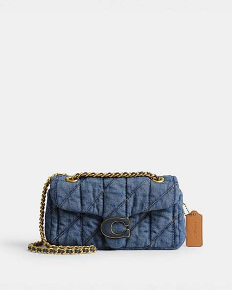 COACH®,TABBY SHOULDER BAG 20 WITH QUILTING,Denim,Small,Brass/Indigo,Front View
