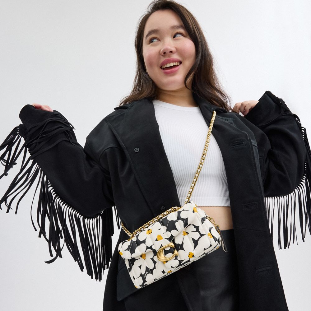 COACH®,Tabby Shoulder Bag 20 With Quilting And Floral Print,Leather,Crossbody,Chain Detail,Logo,Metal,Embossed,Gold Metal,...,Multi Color