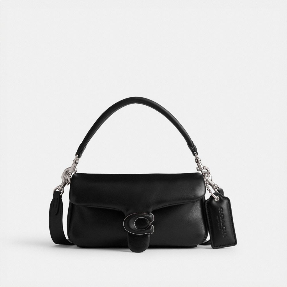 COACH®,PORTÉ-ÉPAULE PILLOW TABBY 20,Cuir nappa,Argent/Noir,Front View