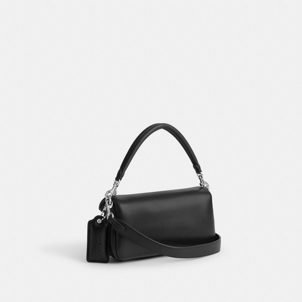 COACH®,PORTÉ-ÉPAULE PILLOW TABBY 20,Cuir nappa,Argent/Noir,Angle View