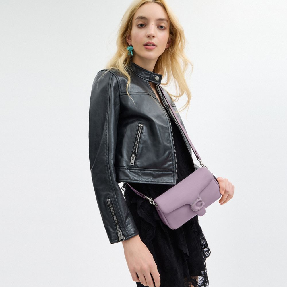 COACH®,Pillow Tabby Shoulder Bag 20,Leather,Shoulder Bag,Embossed,Logo,Metal,Day Party,Lavender