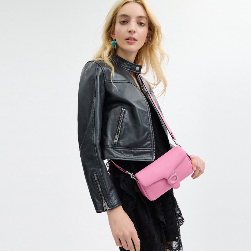 COACH®,Pillow Tabby Shoulder Bag 20,Leather,Shoulder Bag,Embossed,Logo,Metal,Day Party,Pink