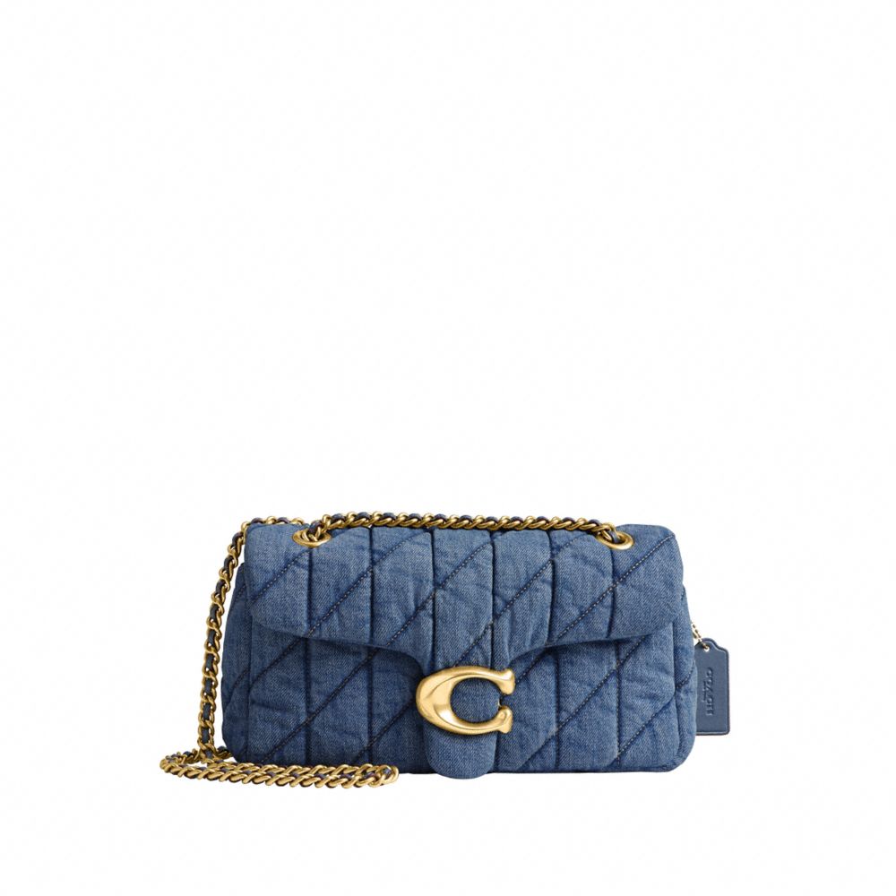 COACH®,Tabby Shoulder Bag 26 With Quilting,Denim,Leather,Shoulder Bag,Logo,Metal,Shoulder Guard,Day Party,Blue,Front View