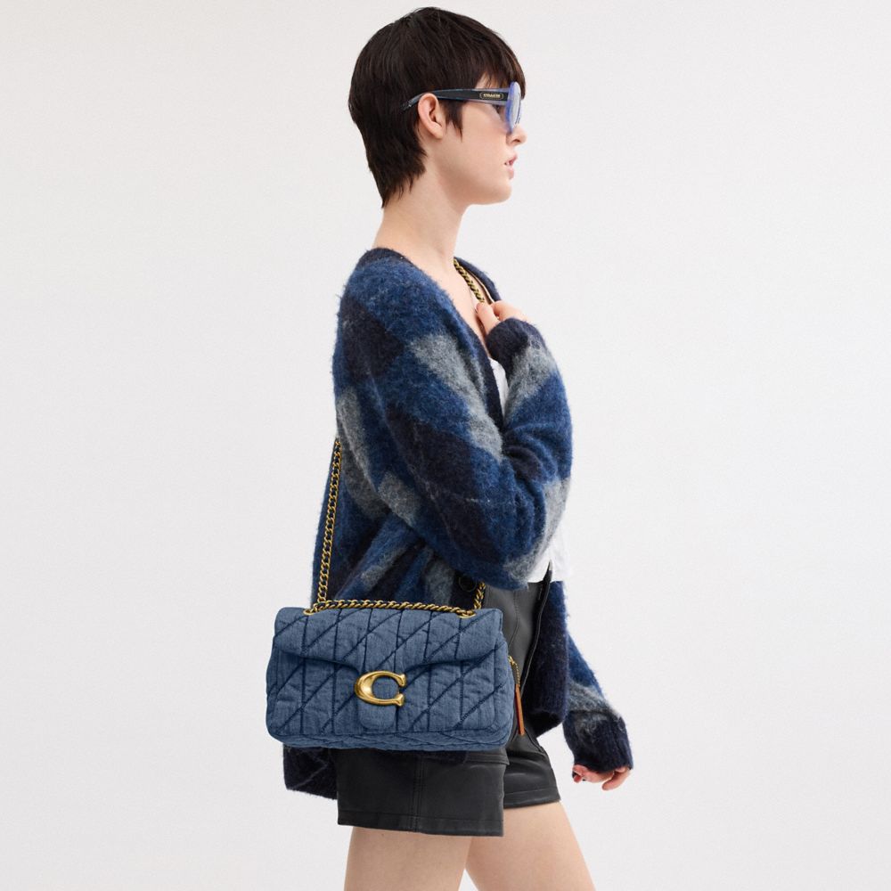 Coach Tabby 20 Quilted Denim Shoulder Bag In Brass/indigo