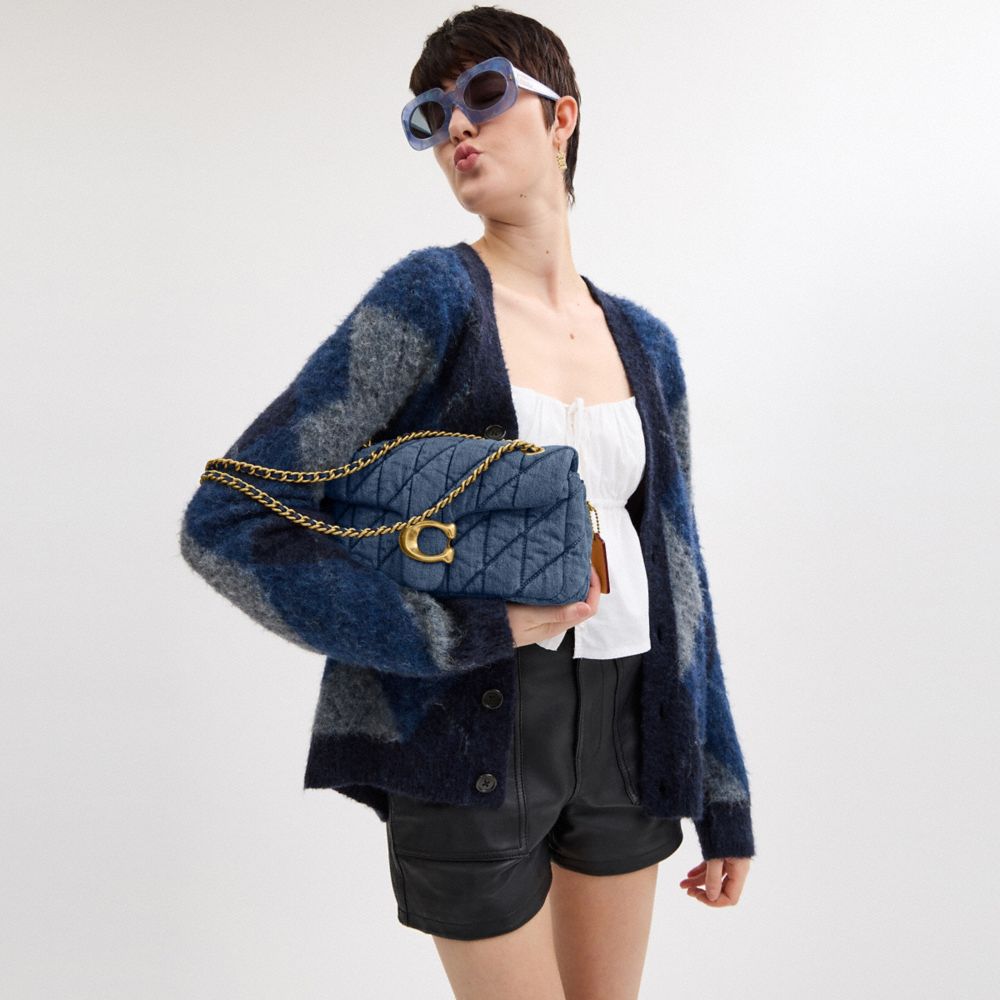 Coach Tabby 20 Quilted Denim Shoulder Bag In Brass/indigo