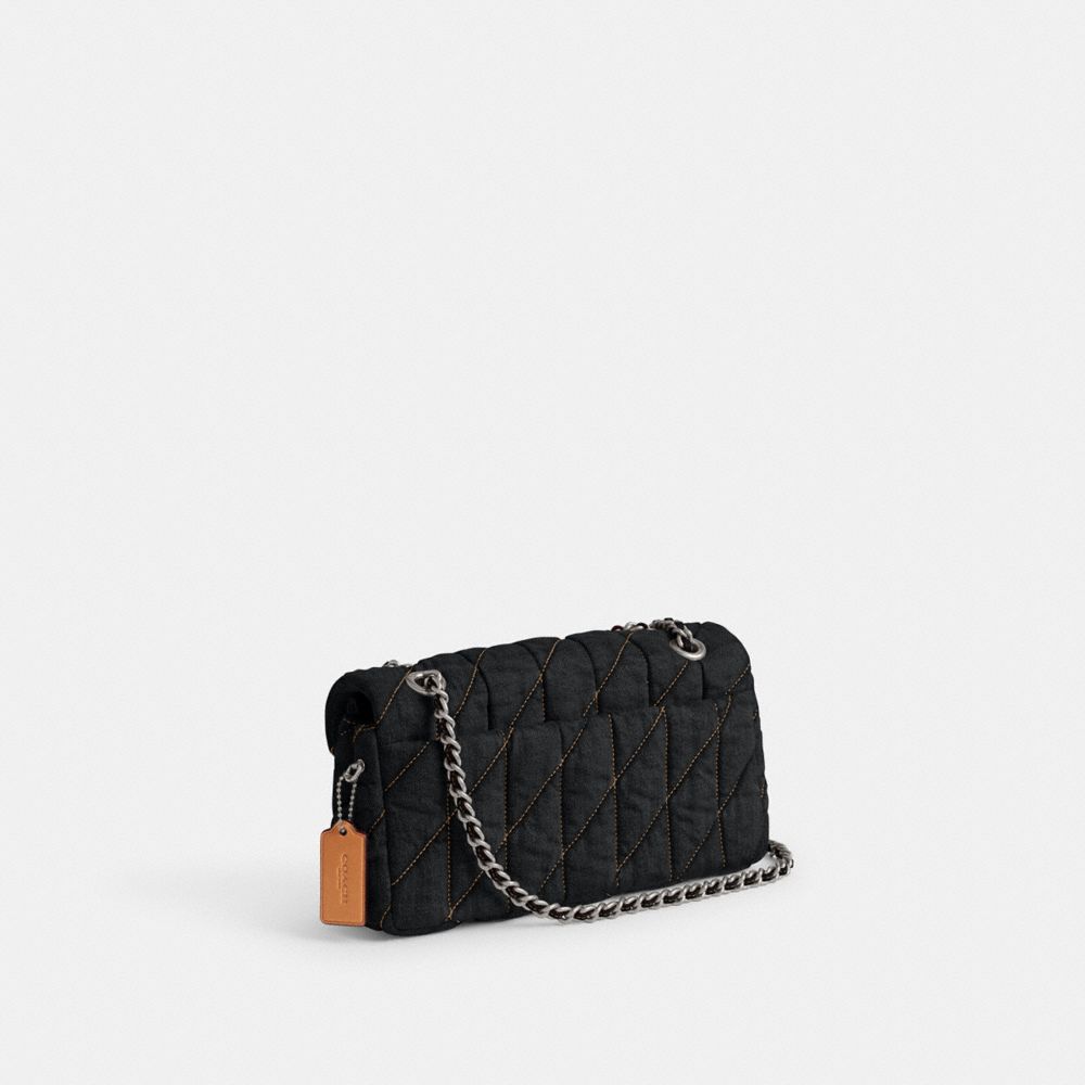 COACH®,Tabby Shoulder Bag 26 With Quilting,Cotton,Shoulder Bag,Chain Detail,Logo,Metal,Compact,Day Party,Black,Angle View